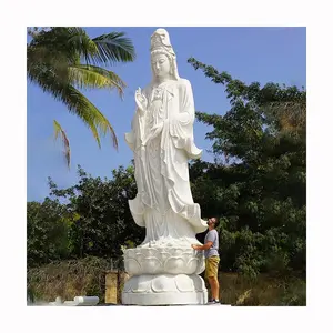 Outdoor Large Eastern Religious White Marble Standing Kuan yin (guan yin) Statue