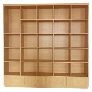 Custom Modern Book Shelf Design Wooden Display Simple Bookcase Wood Library Bookshelves Industrial Bookshelf With Back Panel