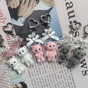 Mignon dessin animé PVC 3D chat porte-clés résine flocage lapin <span class=keywords><strong>pompon</strong></span> porte-clés sac à dos suspendu pendentif fille accessoire chat arc porte-clés - Product Image 4