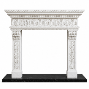 Chimenea tradicional de mármol con tallado ornamentado, de mármol blanco, para interiores, con estufa de leña para comedor. - Product Image 2