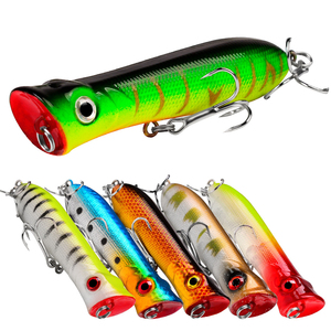 Leurre artificiel rigide type Minnow, 5 pièces, en plastique, avec hameçons, pour la pêche au bar en eau douce, leurre de surface moyenne - Product Image 1