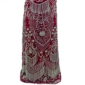 DELACE Venta al por mayor de fábrica Tela de encaje bordada con flores y lentejuelas, elegante y con cuentas, ecológica, 100% poliéster, de densidad media, para bodas - Product Image 1