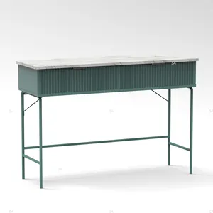 Painted Green Wooden Console With Marble Finish Top