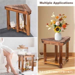 Tabouret de salle de bain en bois Muyue Pavilion, siège de douche en bois massif en forme d'éventail avec étagère de rangement - Product Image 5