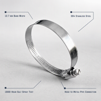 Collier de serrage à vis sans fin en acier inoxydable 304 de haute qualité, résistant à la corrosion (test de pulvérisation salée 1000 heures), réglable pour tuyaux