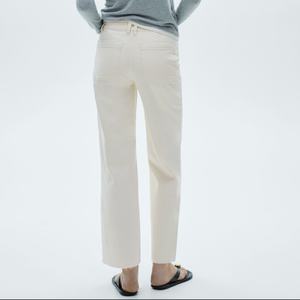 100% algodón de alta calidad <span class=keywords><strong>Beige</strong></span> para <span class=keywords><strong>mujer</strong></span> XL pantalones <span class=keywords><strong>Cargo</strong></span> de pierna ancha Casual moda Pantalones vaqueros largos de oficina para verano transpirable Denim - Product Image 2