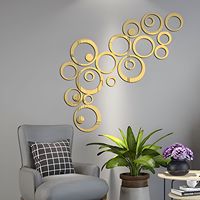 24-piece 3D Ring Acrylic Mirror Self-adhesive Wall Stickers for Living Room/Bedroom TV Background and Outdoor Use Home Decor