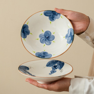 Platos de servir de cerámica pintados a mano, redondos, con diseño de plantas orientales, para fiestas. - Product Image 3