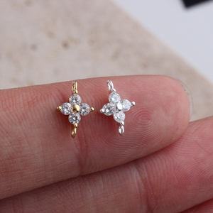 Charme tendance en or 14 carats plaqué zirconium, trèfle à quatre feuilles porte-bonheur, pendentif connecteur <span class=keywords><strong>pour</strong></span> la <span class=keywords><strong>fabrication</strong></span> de <span class=keywords><strong>bijoux</strong></span> DIY, bracelet, collier, boucles d'oreilles - Product Image 5