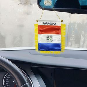 Mini Bandera Personalizada de Satén para Coche, Accesorios de Exhibición de Paraguay con Borlas Amarillas, Bandera Impresa Digitalmente - Product Image 3