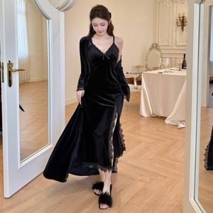 <span class=keywords><strong>Pigiama</strong></span> <span class=keywords><strong>Donna</strong></span> Autunno Inverno 2025 in <span class=keywords><strong>Velluto</strong></span> Dorato di Alta Qualità, Camicia da Notte con Imbottitura al Seno, Spalline Sottili, Sexy per Influencer e Casa - Product Image 3