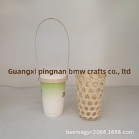 Petit panier rond en bambou tressé pour porte-gobelets de thé au lait et de café, artisanat populaire DIY, artisanat artistique