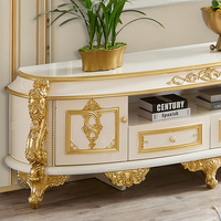 Ensemble Table Basse Luxe Royale Or Style Européen, Meuble de Maison Classique Français Grande Table Basse en Bois pour Salon