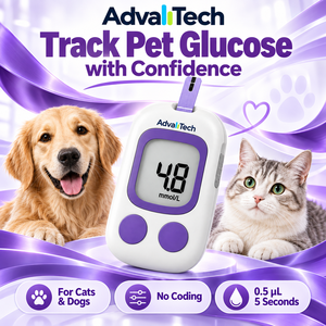 Kit de mesure de la glycémie pour chats et chiens certifié CE AdvallTech, sans codage, pour les cliniques vétérinaires, les soins à domicile et les secours animaliers - Product Image 1