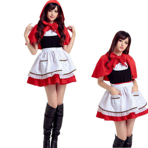 <b>Little</b> <b>Red</b> Riding Hood Cosplay Costume Women Halloween Party Maid Outfit Spring 2025 Skirt Apron Shawl Adult Size - Product Image 1