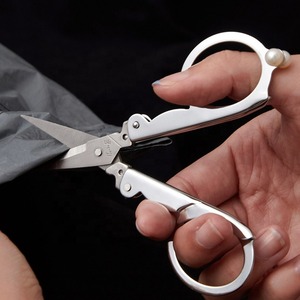 Stainless Steel Folding Portable Craft Pearl Decorated <strong>Scissors</strong> <strong>Mini</strong> Foldable Compact Pocket <strong>Scissors</strong> for Traveling - Product Image 2