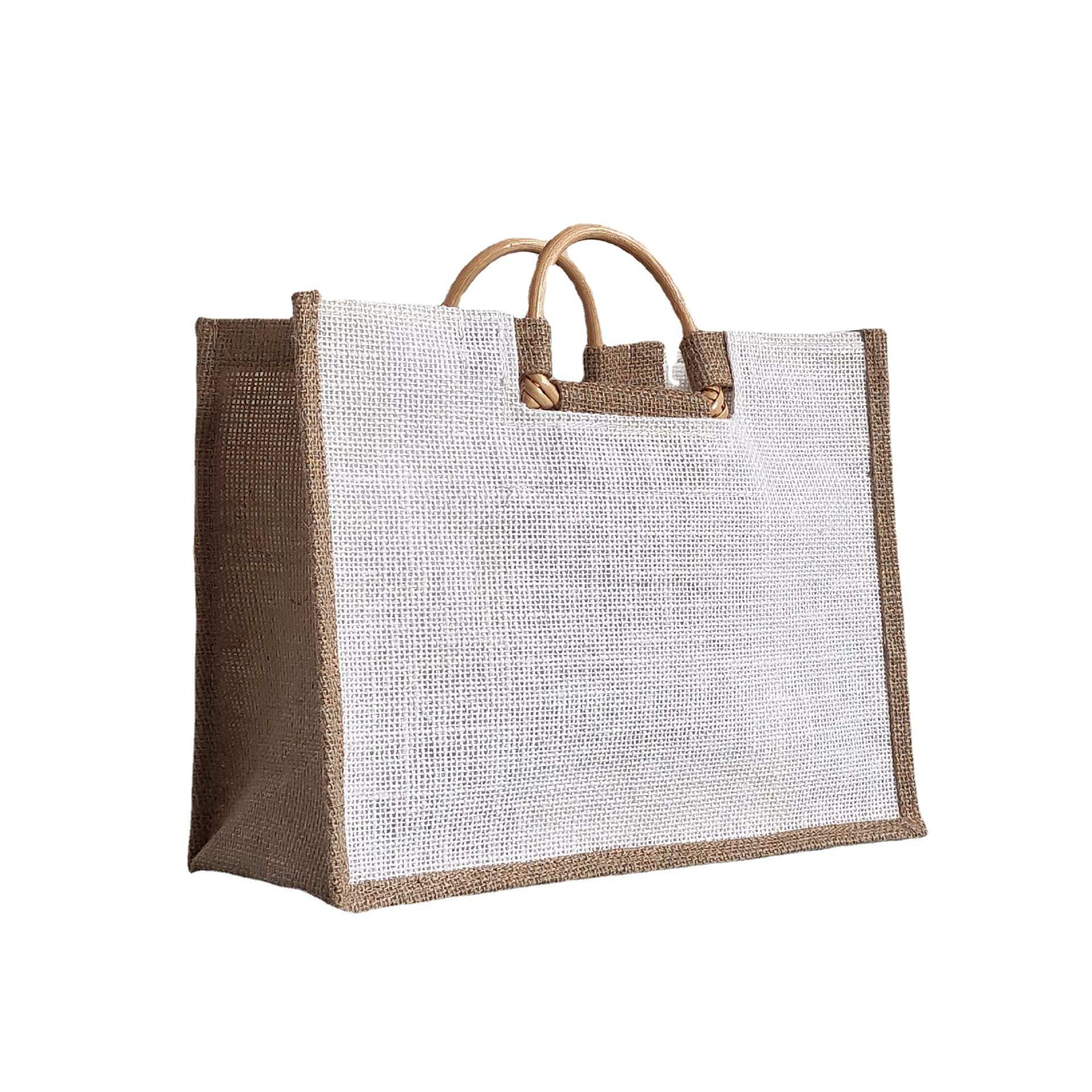 high quality shopping burlap jute gunny tote bag with rattan