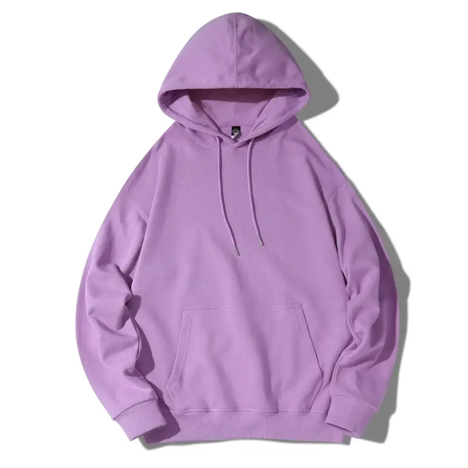 Mor renk katı renkler Hoodies popo uzunluğu gevşek Hem artı boyutu Unisex beraberlik dize çift adet kaput Hoodie