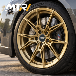 Cerchi in Lega MTRI Leggeri in Stile Forgiato con Rete Intrecciata, Finitura Satinata Oro, per Prestazioni Stradali e Uso in Pista - Product Image 4