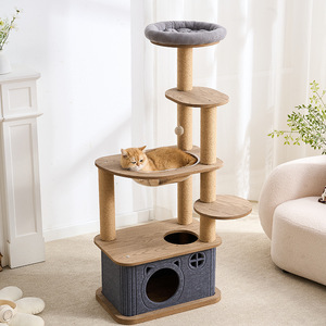 Wooden <b>Cat</b> <b>Tree</b> 4 Levels Above Solid Walnut Color <b>Tree</b> Hole Privacy For <b>Large</b> <b>Cats</b> - Product Image 2