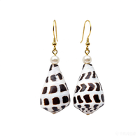 Ensemble de boucles d'oreilles et collier en acier inoxydable avec coquillages coniques hébreux naturels d'Hawaï Conus Ebraeus, bijoux tendance pour femmes