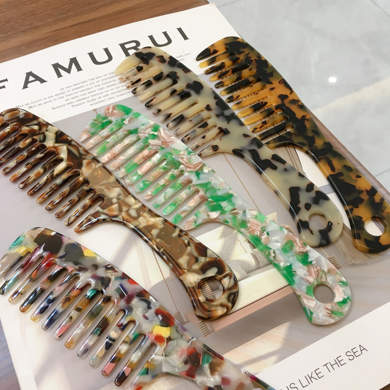 MIOトータスシェルアセテートヘアコームワイド歯大デタングリング