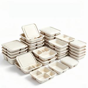 Barquettes alimentaires jetables personnalisées, 100 % compostables, à 4 compartiments, 9 pouces, pour vente en gros à prix abordable - Product Image 4