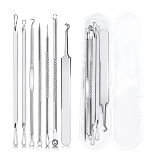 7 Cái/bộ Mụn Trứng Cá Mụn Đầu Đen Loại Bỏ Kim Nhíp Chăm Sóc Mặt Vắt Off Remover Tool Kit