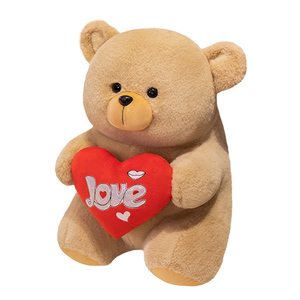 Ngày Valentine Gấu bông màu nâu trắng <span class=keywords><strong>t</strong></span>ôi yêu bạn thêu với trái tim màu đỏ Gối dễ thương nhìn PP bông điền món quà hoàn hảo - Product Image 1