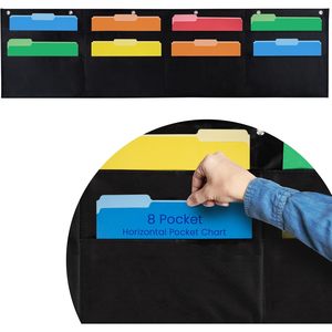 8 Pocket File Chart 28x26 Wall Mounted Organizer Black Office <b>Storage</b> Behind Doors On Walls - Product Image 3
