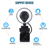 1080P 2K 4K Réglable 360 Rotation AutoFocus Lumière Droite Web Caméra Streaming en Direct Webcam avec Microphone Trépied