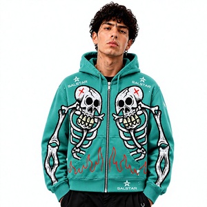 Men's <b>Gothic</b> Skeleton Graphic Green Hoodie <b>Jacket</b> Custom Printed Zip Up Hoodie Streetwear Casual Fashion Hooded <b>Jacket</b> - Product Image 1