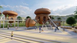 Maßgefertigte Nuss-Themen-Spielplatzausrüstung für Draußen, Großes Pilzhaus-Spielstruktur mit Spiralrutsche - Product Image 2