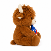 Peluche mignonne de vache des Highlands avec coussin étoile drapeau américain, en coton PP, animal en peluche doux, cadeau pour la décoration des fêtes