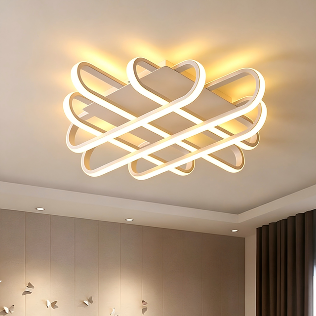 Geometric Overlapping Strip Modern Creative Square LED Ceiling Light, White Minimalist Lamp for Bedroom Living Room Home
