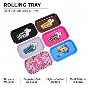 Wholesale OEM Logo 18*13cm 7*5 Inch Rectangle Rolling Tray Custom in Stock Metal <b>Herb</b> Tin Full Print Rolling Tray - Product Image 1