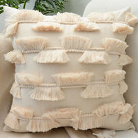 Housse de coussin moderne unie pour canapé, nouvelle, capitonnée et frangée, en peluche, en polyester/coton, anti-bactérienne, pour la maison, collection automne-hiver