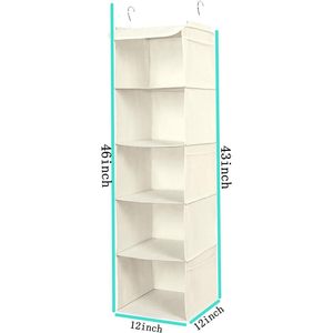 5 Shelves Hanging Closet Organizer 43x12x12 Inch With 6 Side Pockets For Clothes Shoes Storage Bedroom Use - Product Image 3