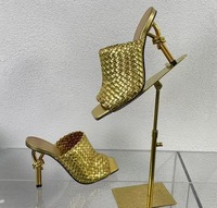 Sandales à talon aiguille en métal, mules tissées à bout carré ouvert, grandes tailles, collection Printemps-Été 2026 pour femmes, fabrication directe OEM ODM