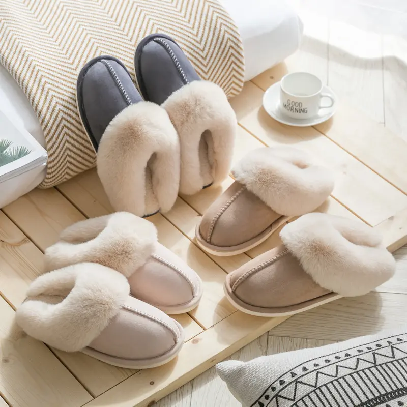 Sandal kulit domba hangat untuk wanita, sandal musim dingin bulu asli berbulu halus modis grosir