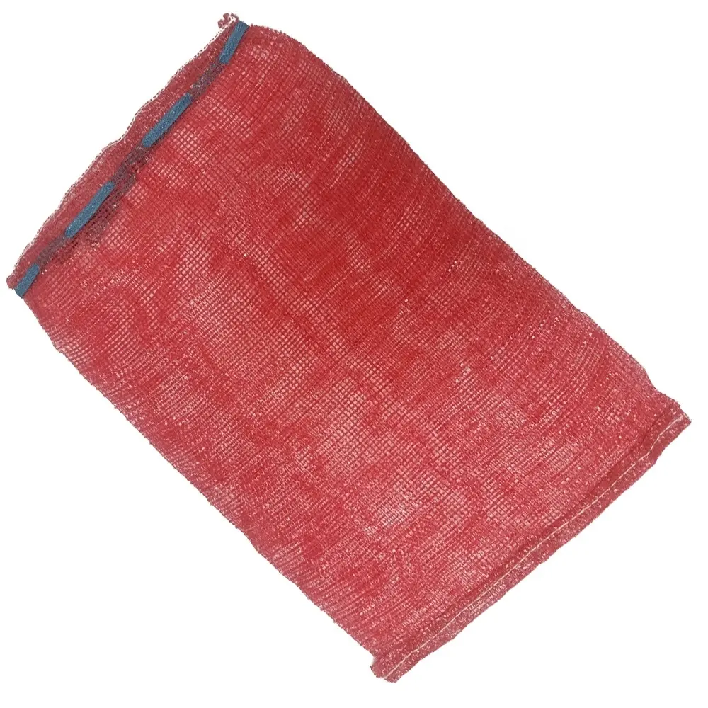 Bolsa de red de malla de PP Leno al por mayor rojo blanco malla de leno 25kg 50kg PP bolsa de patata tejida con CE para leña berenjena