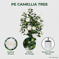 Jocoevol Arbre de Camélia Artificiel de 90 cm (3FT), Lot de 2, Haute Simulation, Pot en Plastique, 6.2"D X 5.1"W, Cadeau de Pendaison de Crémaillère et Anniversaire