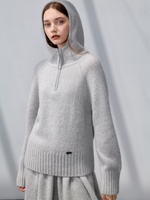 Pull en cachemire pur à 100 % pour femme, décontracté, à demi-zip, coupe oversize, avec manches raglan et ourlet côtelé, chaud, doux et respirant pour l'hiver
