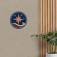 Panneau mural rond en aluminium, art mural boussole nautique, 20 cm (8 po), peinture métallique ronde imprimée UV pour maison de plage