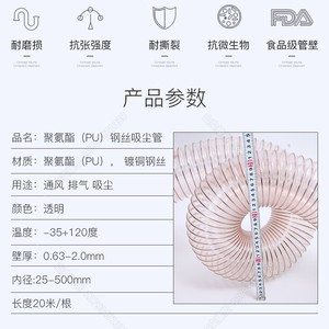 Qianrun Rubber Plastic <strong>Flexible</strong> PU <strong>Hose</strong> 2mm Wall Thickness Transparent Polyurethane Duct For Ventilation Exhaust Dust Extraction - Product Image 2