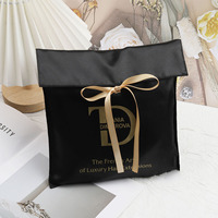 Pochette Enveloppe en Satin de Soie Imprimée Logo Personnalisé, Sac d'Emballage Noir de Luxe pour Perruques, Extensions de Cheveux, Cosmétiques et Parfums