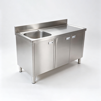 Meuble d'évier commercial 3 portes en acier inoxydable avec plan de travail intégré et crédence, résistant à la corrosion, pour cuisine professionnelle et table de préparation