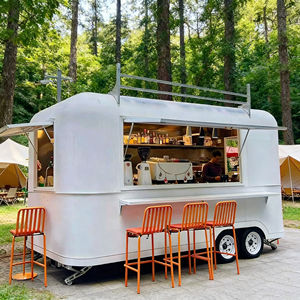 Chariot mobile blanc à 4 roues en acier inoxydable avec tabourets de bar d'extérieur pour la vente de glaces et de restauration rapide dans les zones piétonnes urbaines - Product Image 4