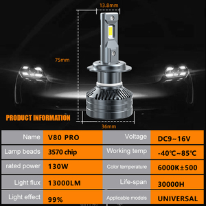 AKE V80 130W h11 phare led double tube cuivre phares led h11 6000K 13000Lm led h11 faro led h11 h8 led led h11 canbus - Product Image 6