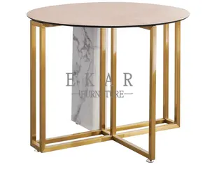 Luxo moderno de Titânio de Aço Inoxidável Mármore Natural Mesa De Jantar Redonda 1.6m 1.8m de Diâmetro